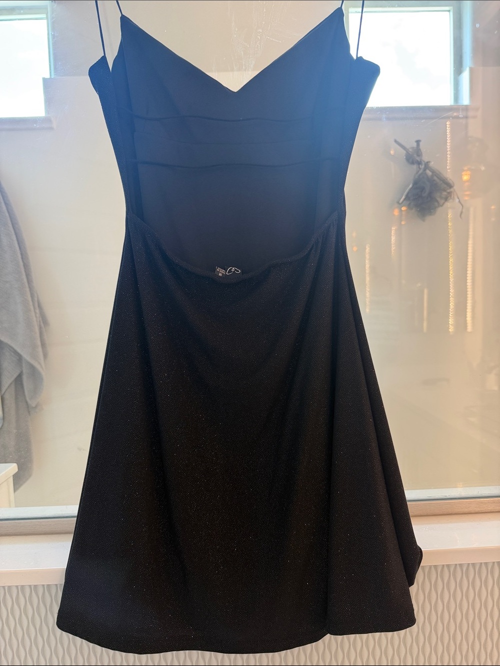 Windsor Black Sparkle Mini Spaghetti-Strap Dress